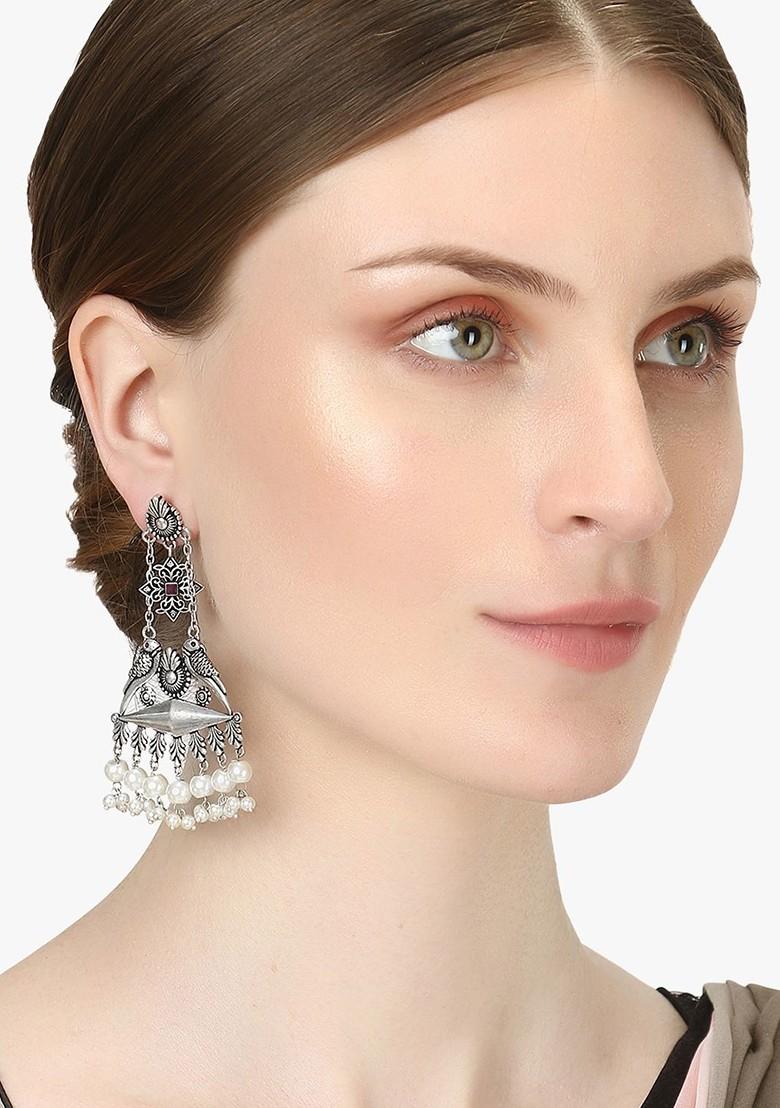 Silver Plain Oxidised Earrings