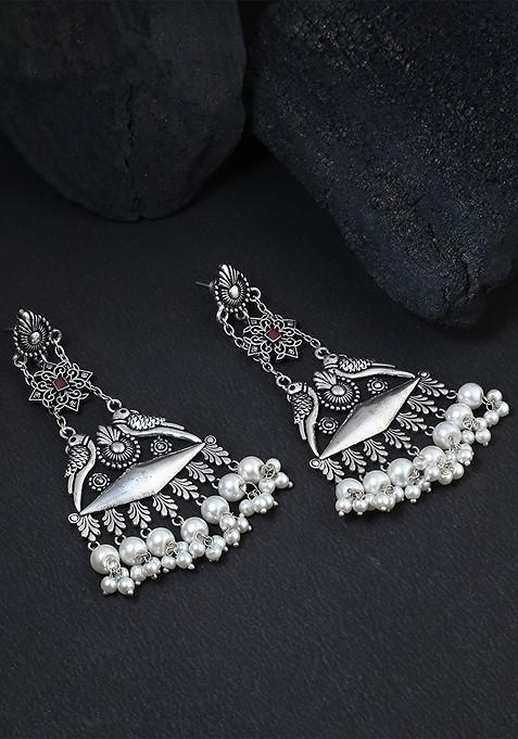 Silver Plain Oxidised Earrings