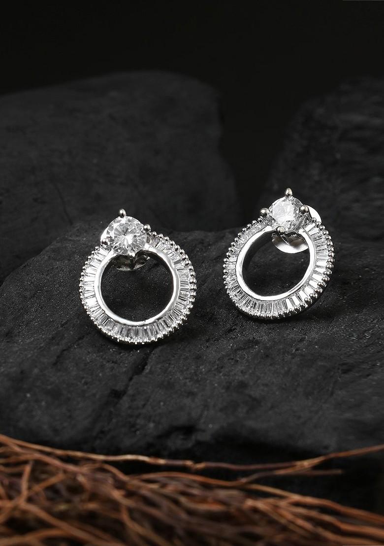Silver  Cz Stone Studs Silver Toned Earrings