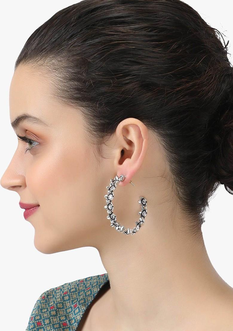 Silver Plain Silver Toned Earrings