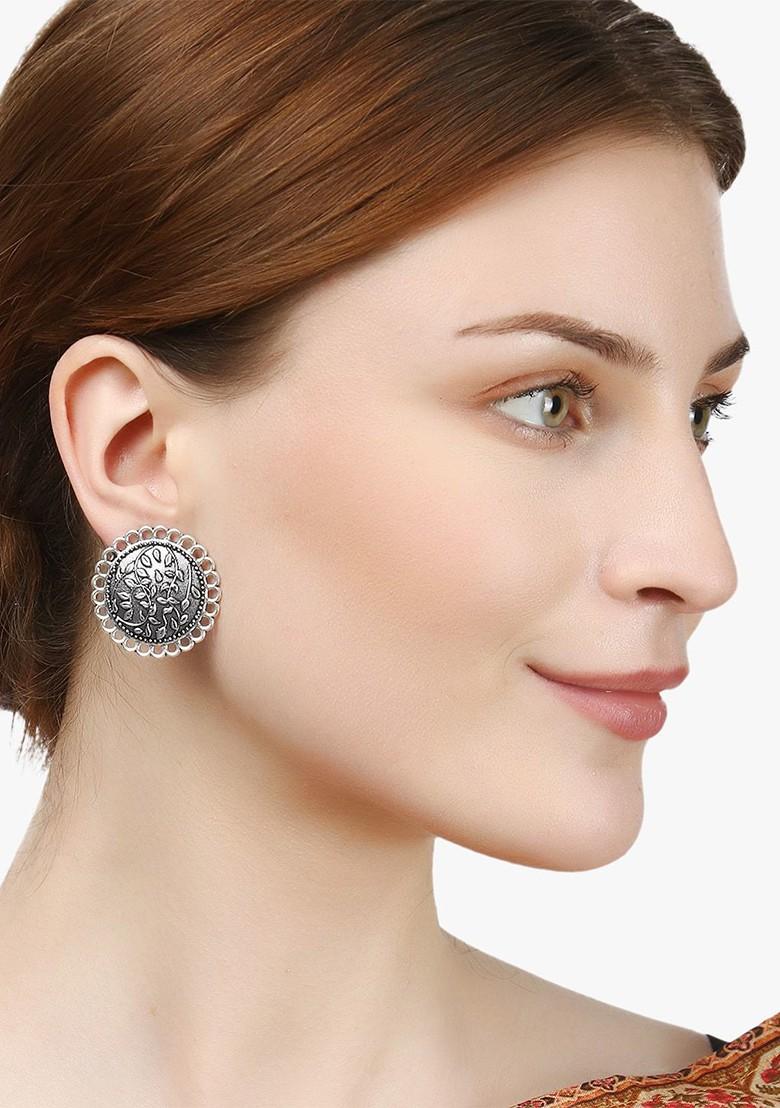 Silver Contemporary Studs Silver Toned Earrings