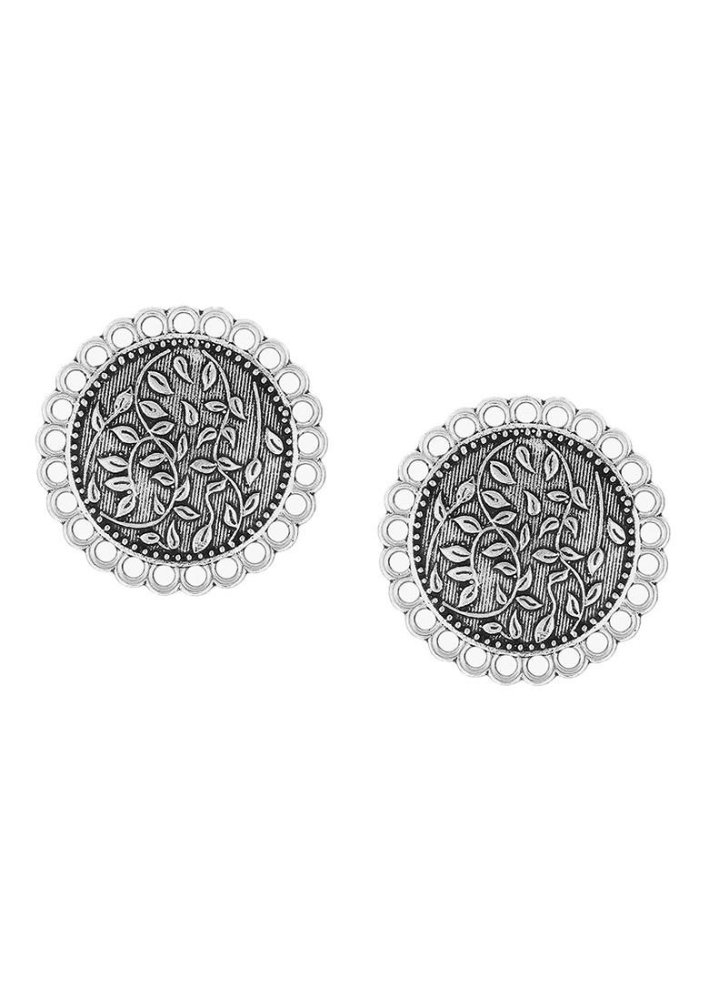 Silver Contemporary Studs Silver Toned Earrings