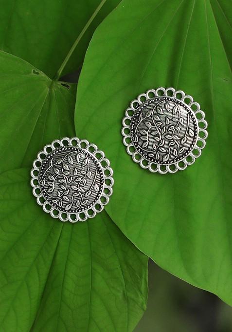 Silver Contemporary Studs Silver Toned Earrings