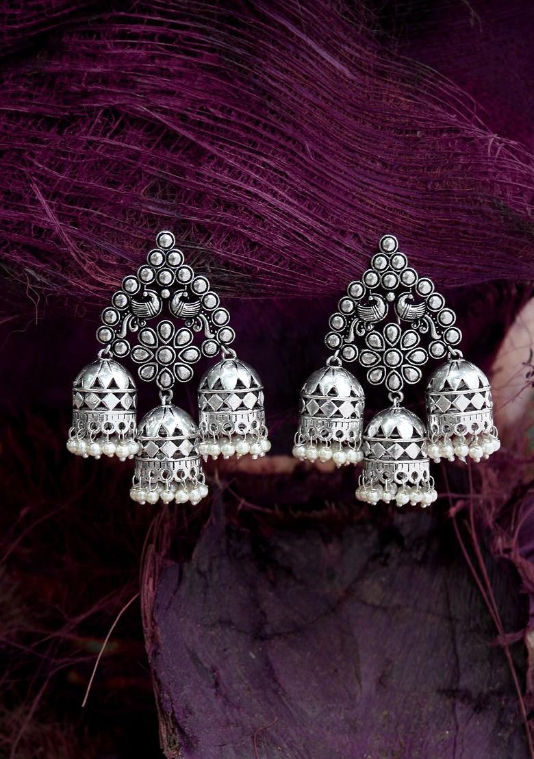 Silver Dome Shaped Silver Plated  Earrings