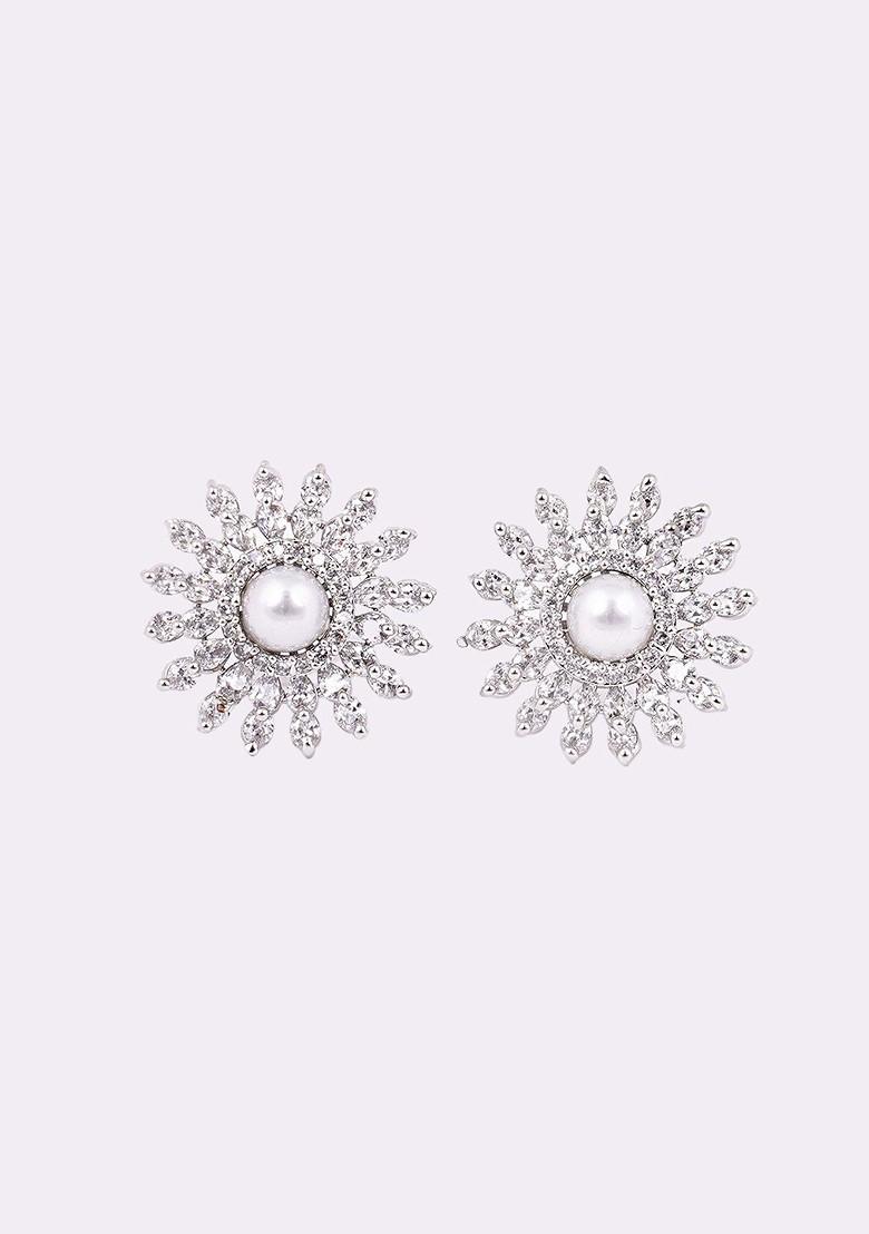 Silver Floral Stud Rhodium Plated Earrings