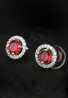 Silver Stone Studded  Rhodium Plated Earrings
