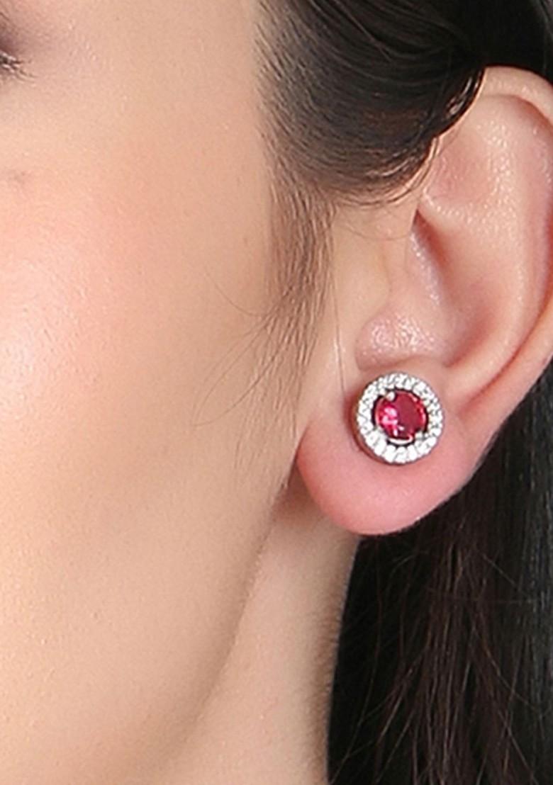 Silver Stone Studded  Rhodium Plated Earrings