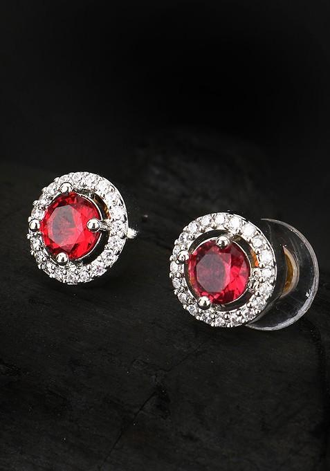 Silver Stone Studded  Rhodium Plated Earrings