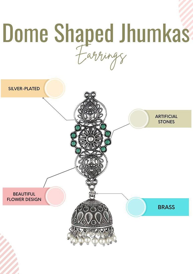 Silver  Stones Studded  Silver Plated  Earrings