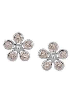 Silver Stone Studded And Beaded Silver Plated  Earrings