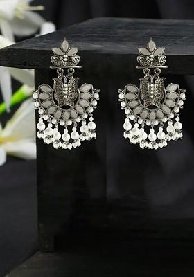 Silver  Stones Studded  Silver Plated  Earrings