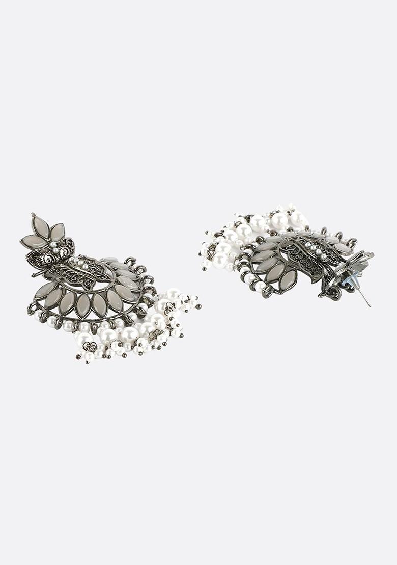 Silver  Stones Studded  Silver Plated  Earrings