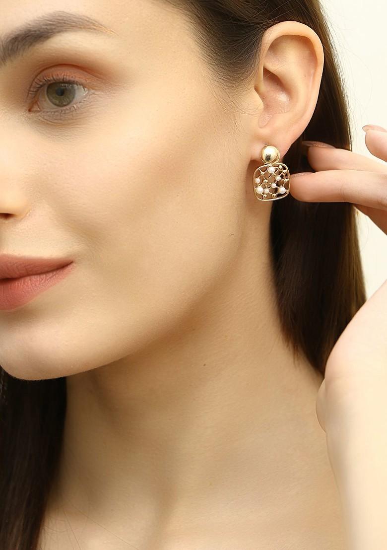 Gold Pearl Beaded Gold Plated Earrings