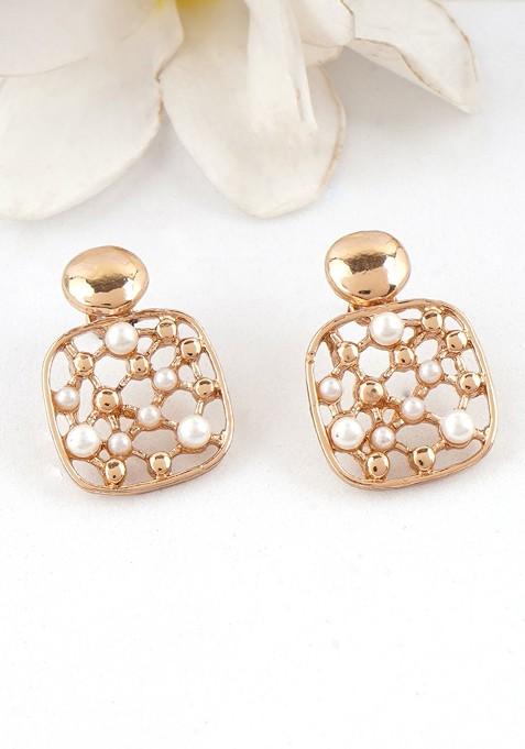Gold Pearl Beaded Gold Plated Earrings