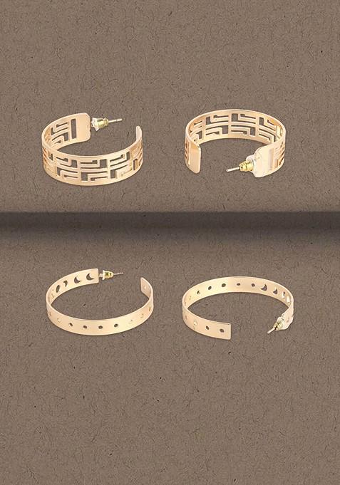 Gold Plain Gold Plated Earrings (Set Of 2)