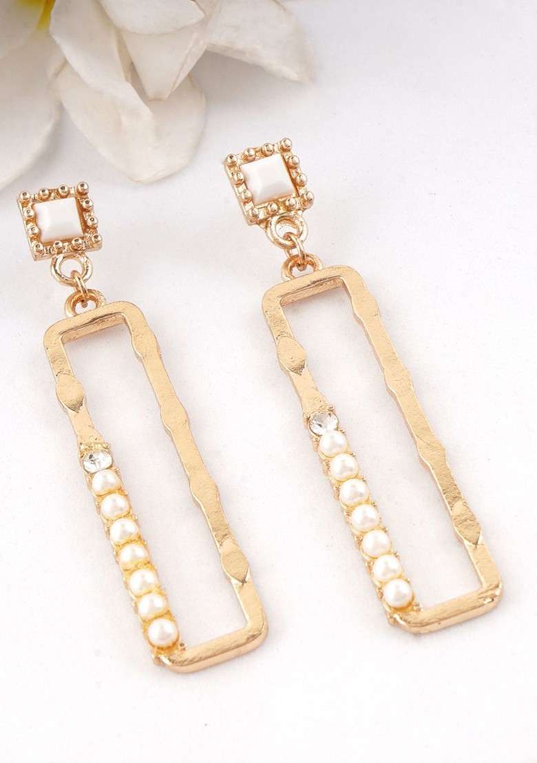 Gold Artificial Stones And Beads Gold Plated Earrings - Indya