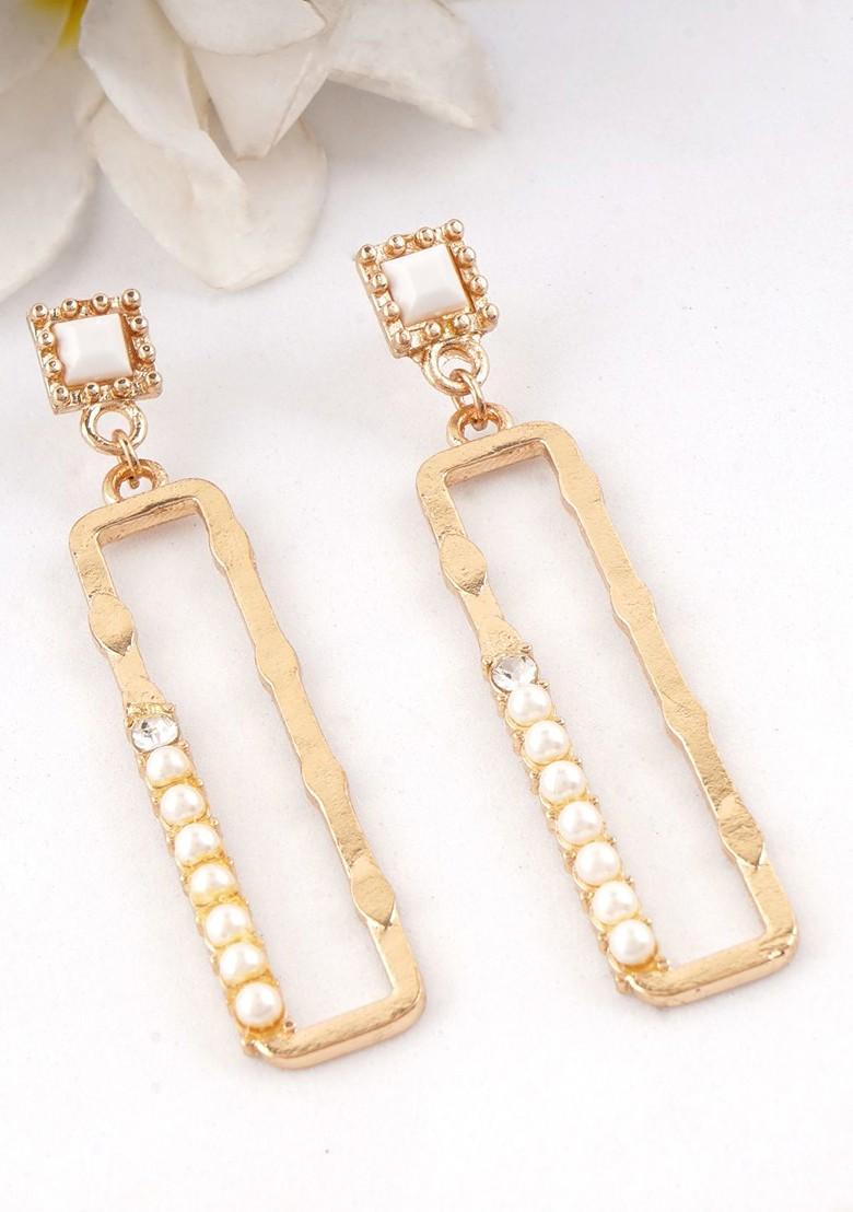 Gold Artificial Stones And Beads Gold Plated Earrings