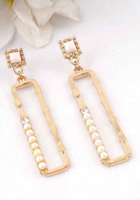 Gold Artificial Stones And Beads Gold Plated Earrings