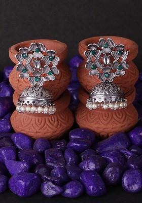 Silver Dome Shaped Silver Plated  Earrings