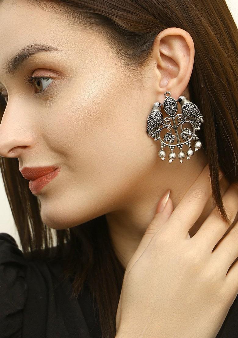 Silver Beaded Silver Plated  Earrings