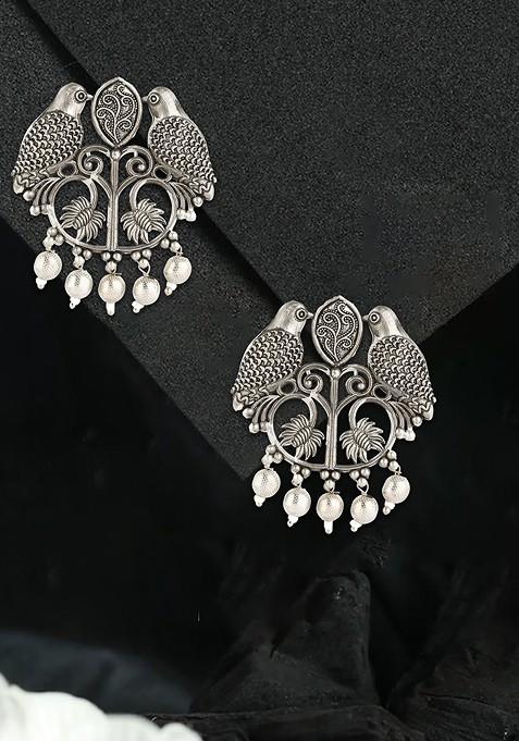 Silver Beaded Silver Plated  Earrings