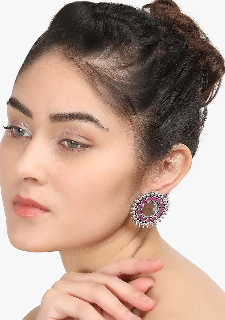 Silver Stone Studded  Silver Plated  Earrings