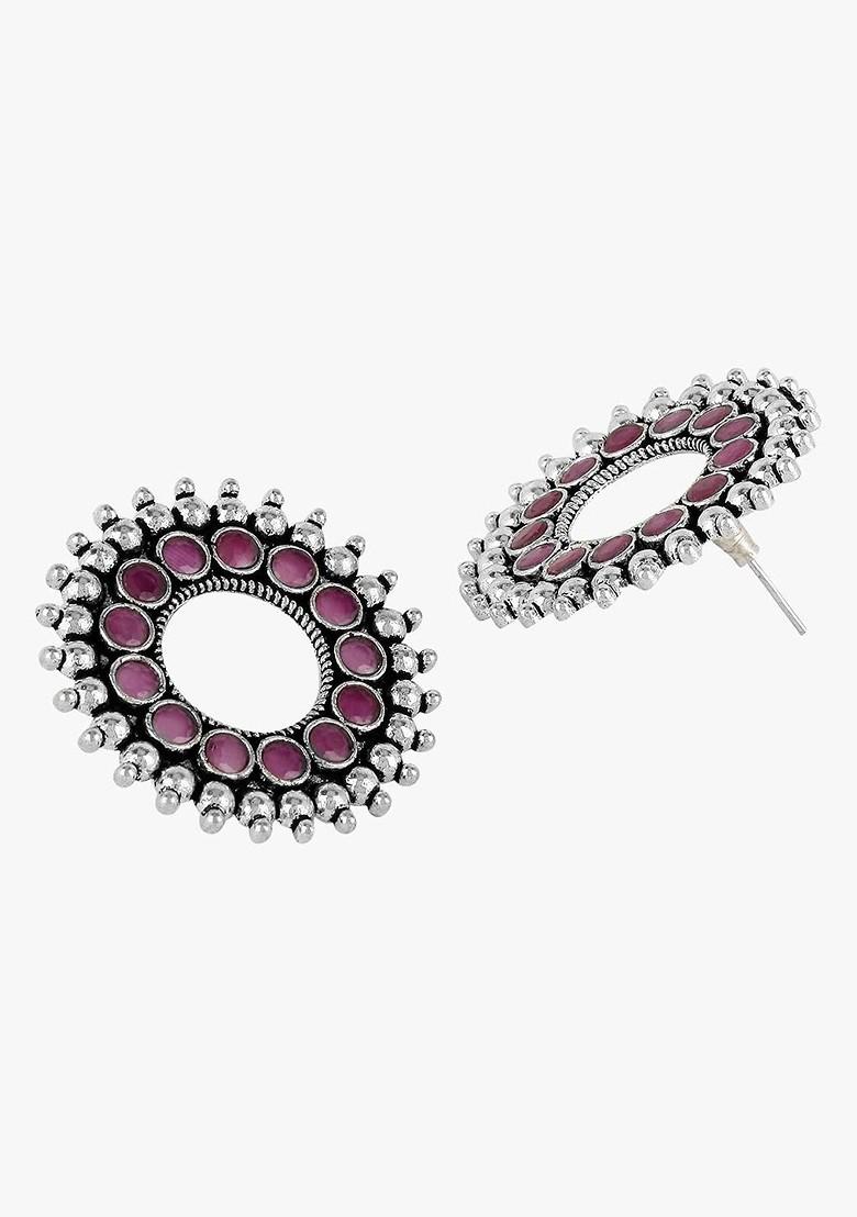 Silver Stone Studded  Silver Plated  Earrings