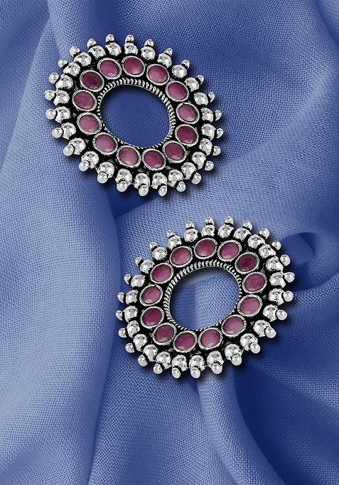 Silver Stone Studded  Silver Plated  Earrings
