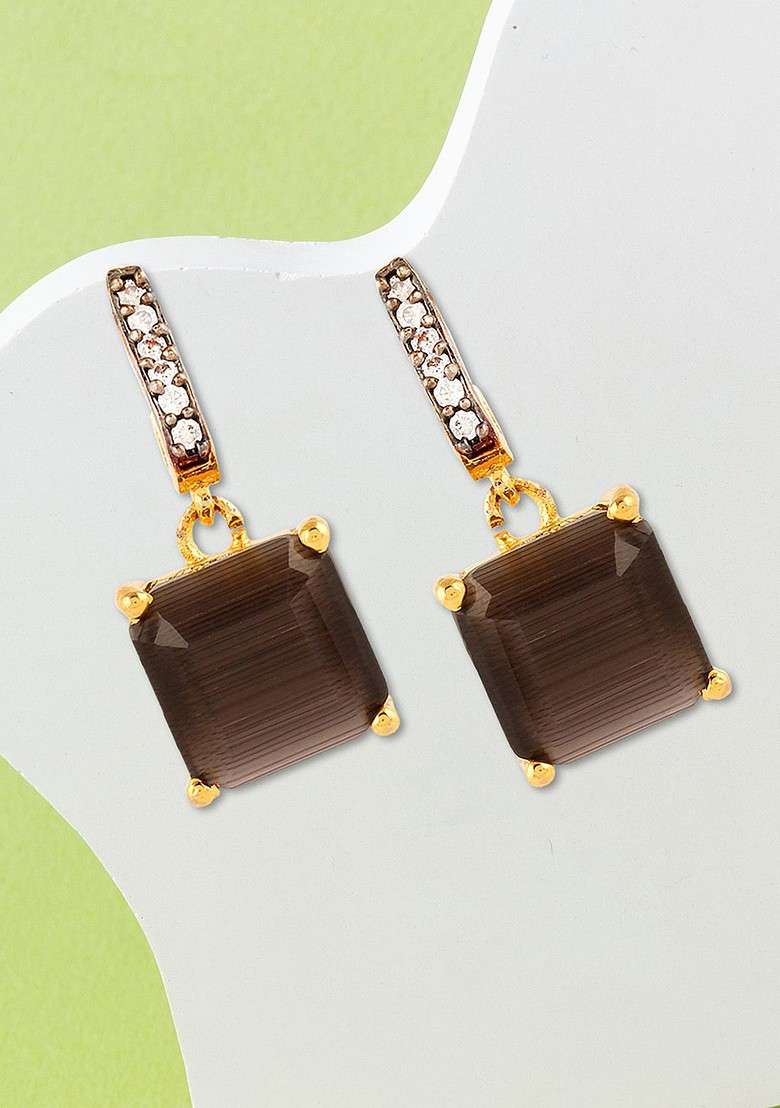 Gold Stone Studded And Beaded Gold Plated Earrings - Indya
