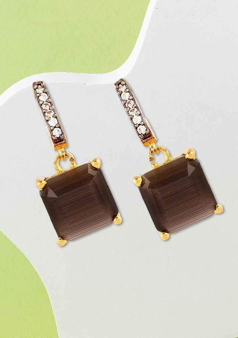 Gold Stone Studded And Beaded Gold Plated Earrings