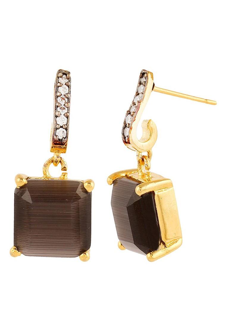 Gold Stone Studded And Beaded Gold Plated Earrings