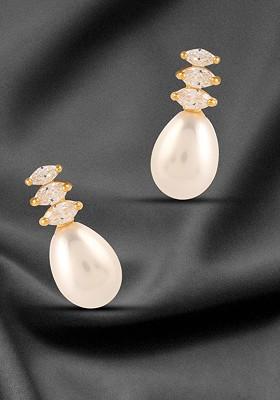 Gold Stone Studded  Gold Plated Earrings