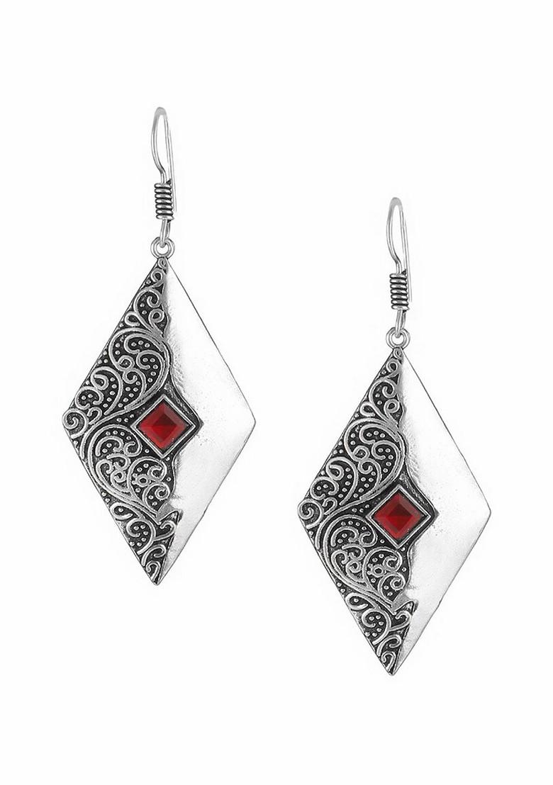 Maroon Plain Silver Plated  Earrings