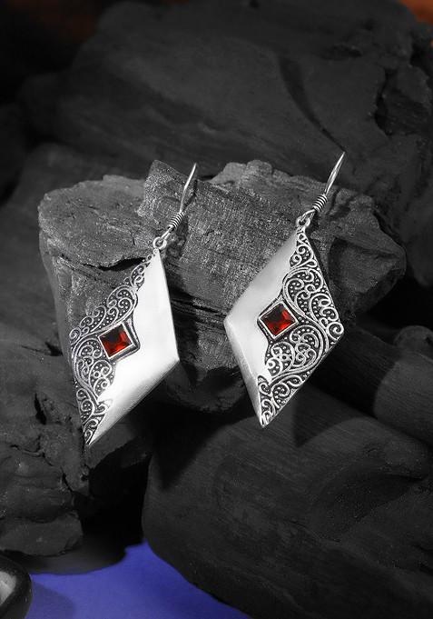 Maroon Plain Silver Plated  Earrings