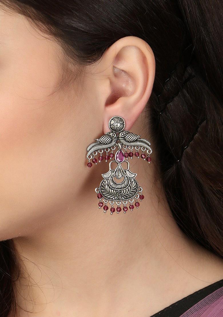 Purple Plain Silver Plated  Earrings