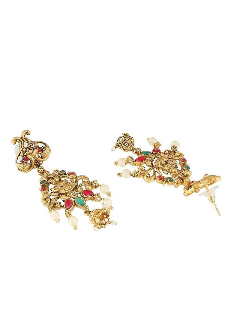 Gold Stone Studded  Gold Plated Earrings