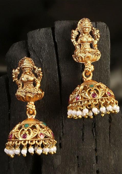 Gold Stone Studded  Gold Plated Earrings