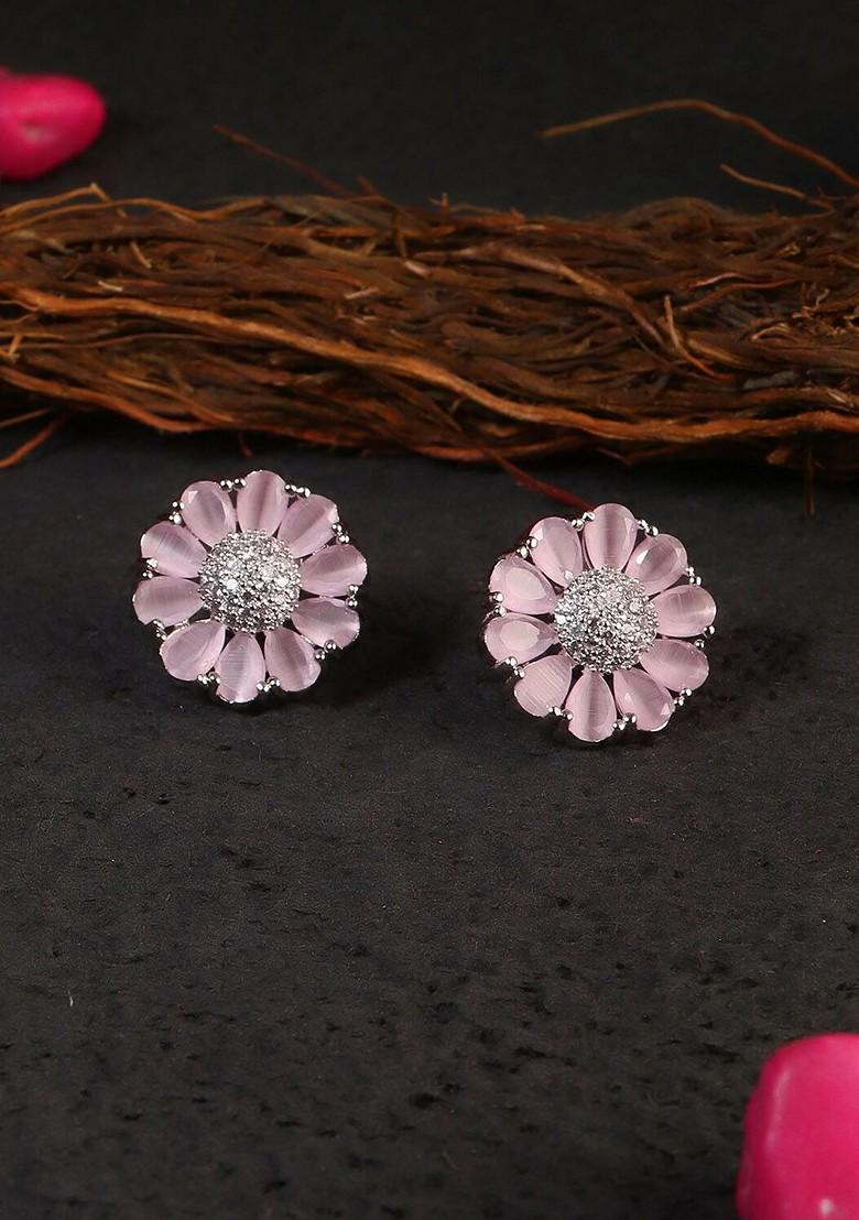Pink Plain Silver Plated  Earrings