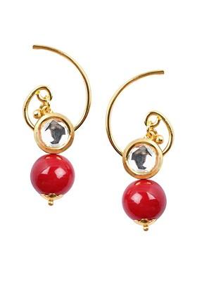 Red Pearl Beaded Gold Plated Earrings