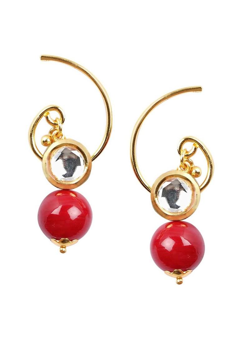 Red Pearl Beaded Gold Plated Earrings