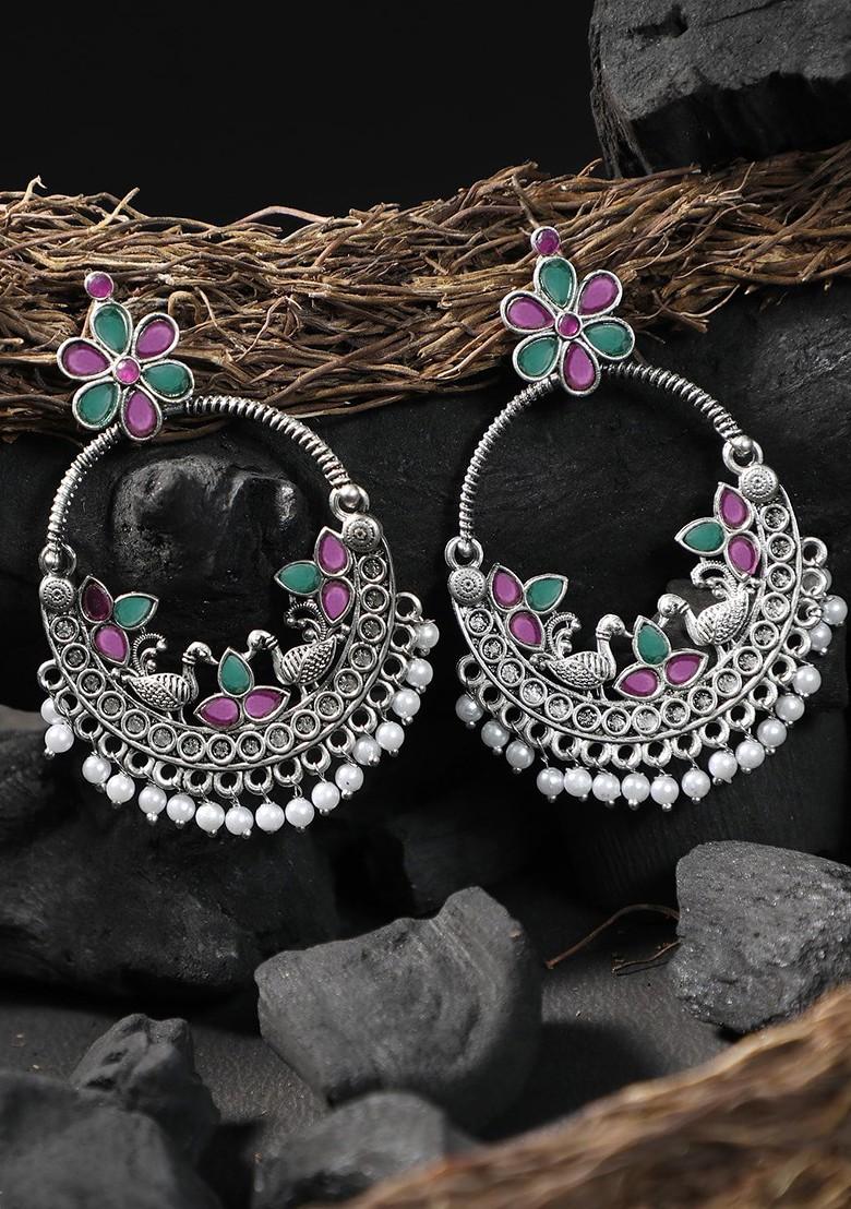 Silver Plain Silver Toned Earrings