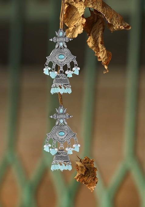 Turquoise Blue Beaded Silver Plated  Earrings