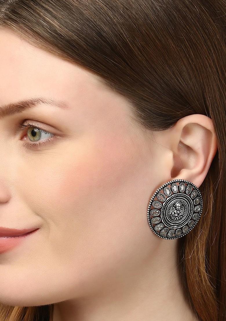 Silver Plain Silver Toned Earrings