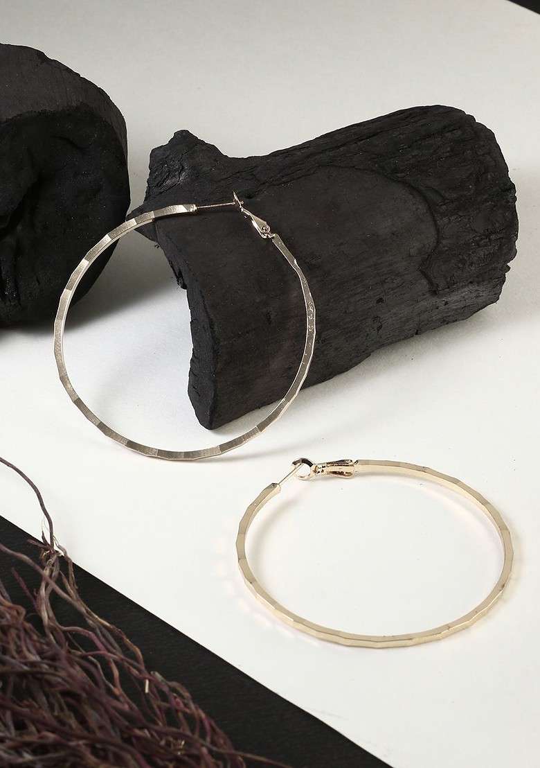 Gold Plain  Gold Toned Earrings - Indya