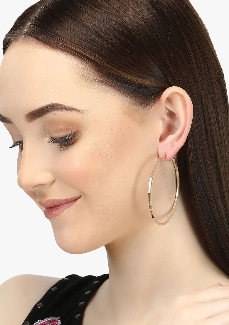 Gold Plain  Gold Toned Earrings - Indya