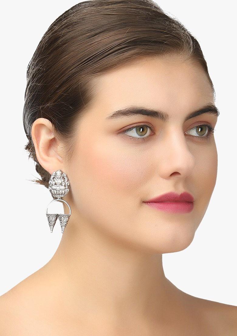 Silver Plain Silver Toned Earrings