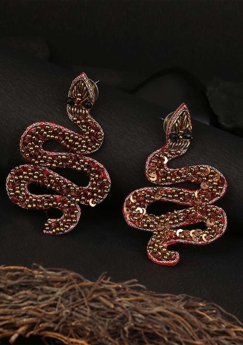 Brown Plain Fabric Earrings - Indya