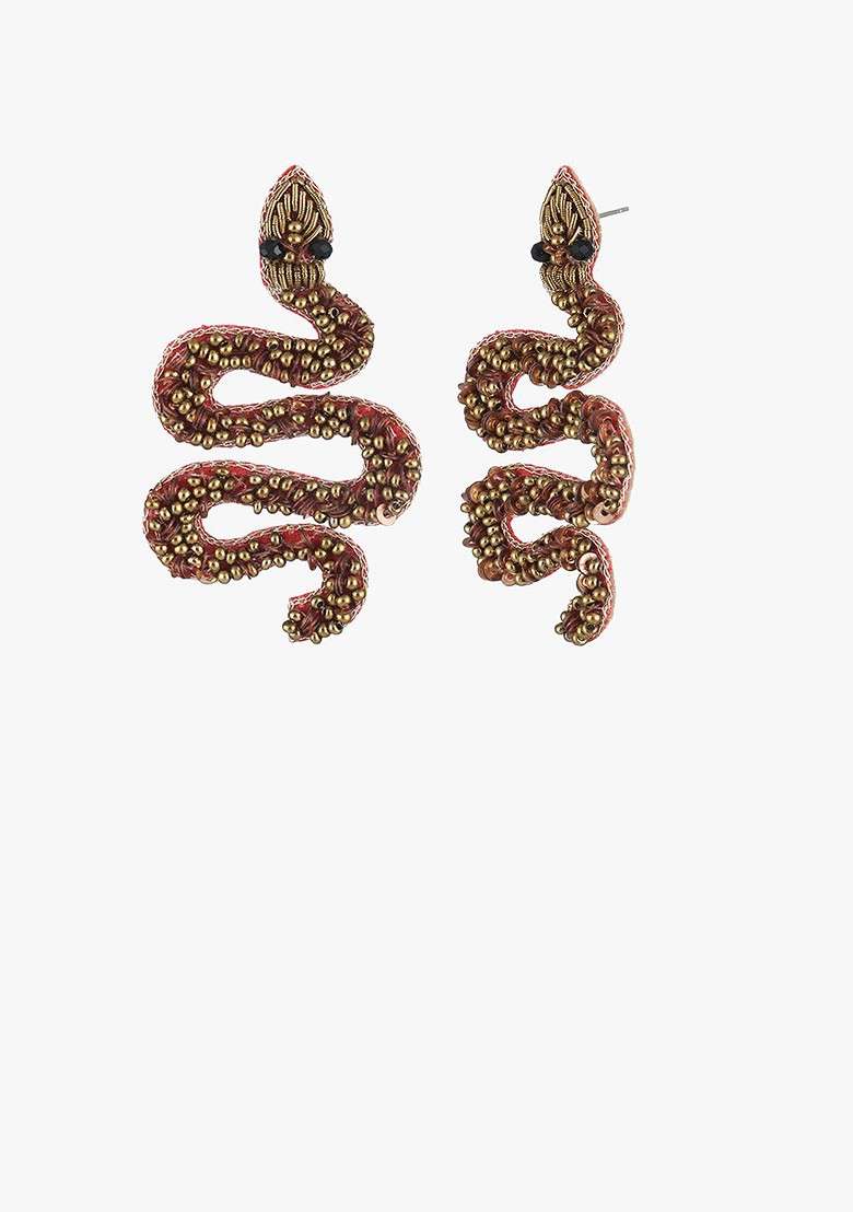Brown Plain Fabric Earrings - Indya