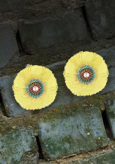 Yellow Plain Fabric Earrings