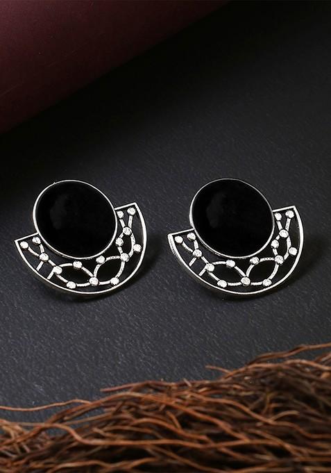 Silver Contemporary Studs Silver Toned Earrings